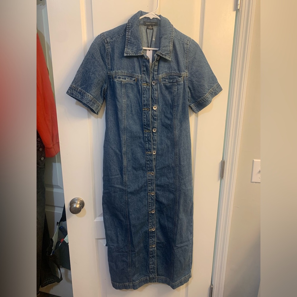 Anthropologie Sanctuary Contemporary Denim Button-Down Midi Dress NWT size XS - Picture 3 of 4